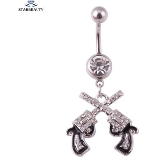 316L Steel Double Gun Zircon Dangle Belly Button Rings Silver-Color Ombligo Navel Piercing Body Jewelry Pircing Ombligo Umbigo