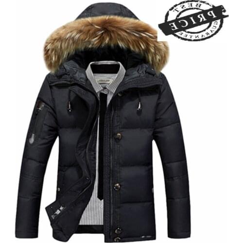 2021 Thick Warm Winter Jacket Men Casual White Duck Down Jackets Coats Raccoon Fur Hooded Black Parka Pluma Hombre CJ2a6