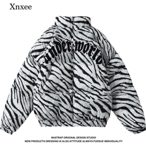 2020 winter mens jacket coats Hip Hop Zipper Thick Jackets Men Fashion Casual zebra printing Embroidered letters streetwear tops