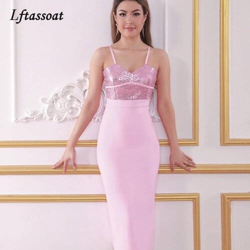 Lftassoat New Fashion Women Sequins Mini Bodycon Bandage Dress Sexy Spaghetti Strap Club Celebrity Runway Party Dresses Vestidos