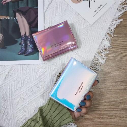 Laser Small Wallet Women Short Simple Solid Color Folding Wallet Fashion Buckle Change