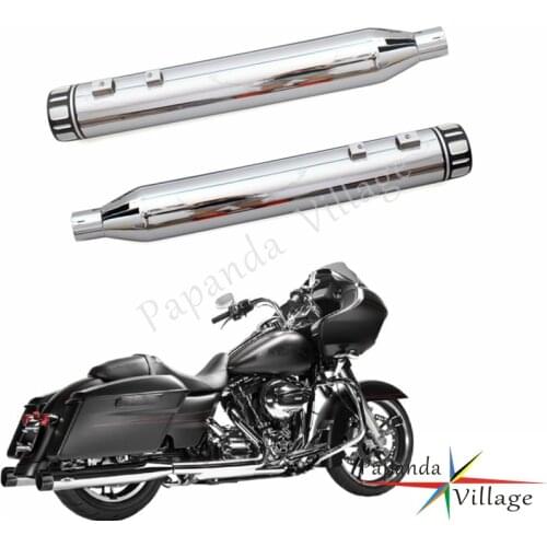 Papanda Motorcycle Chrome Slip-On Exhaust Mufflers Silencers Pipe for Harley Touring Road King Street Glide 1995-2016
