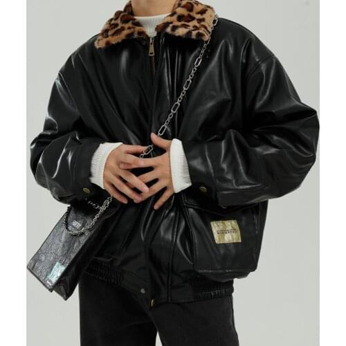 Firmranch New Men/Women Retro Classic Leopard Print Lambswool Inner PU Leather Thicken Winter Jackets Coat Casual Down Jackets