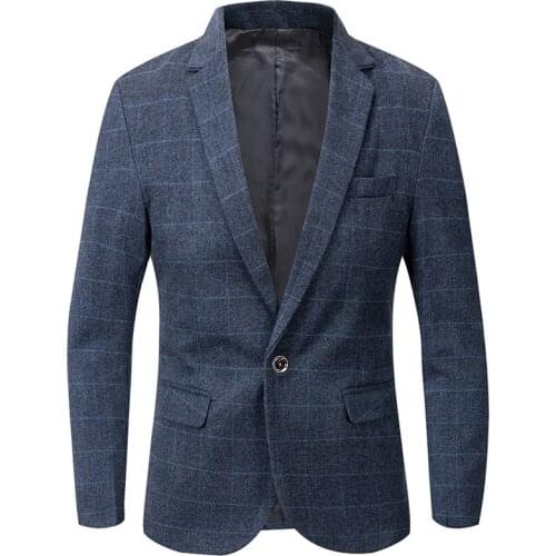 Mens Blazers New Arrivals Spring Autumn Mens Fashion Plaid Suit Coat Business Casual Slim Suit Jacket Male Clothes Outerwear