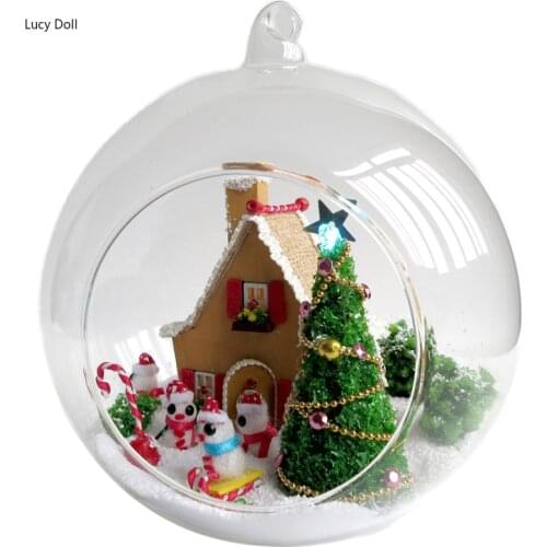 New Diy Glass Ball Doll House Model Kits With Furniture Handmade Wooden Miniature Assembling Dollhouse Toys Christmas Kids Gifts