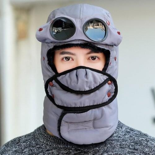 New Winter Trapper Hat with Goggles Ear Flap Thermal Neck Warmer Cotton Polyster Outwear Unisex SCI88