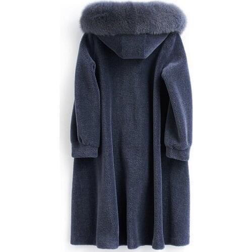Coat Fur Real Female Sheep Shearling Fur Jackets Winter Jacket Women Fox Fur Collar 100% Wool Coats Long Jacket MY3988 s