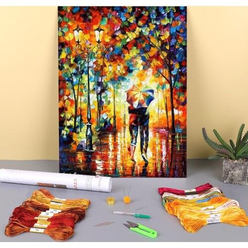 Couple Under One Umbrella Printed Fabric 11CT Cross-Stitch Embroidery Full Kit DMC Threads Handmade Handiwork Promotions