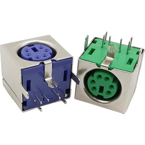 1/2Pcs PS2 Female Socket Jack Connector On PCB Green/Purple 6 Pins PS/2 Square Jack Adpater