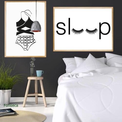 Black and White Swimsuit Poster Simple Letter Sleep Canvas Painting on The Wall Home Decor for Living Room Bedroom