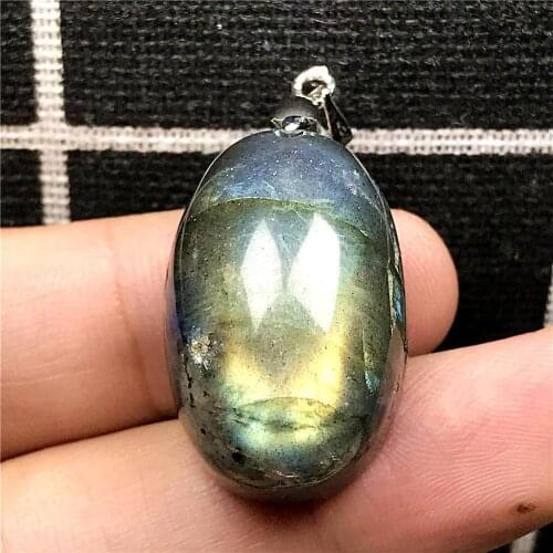 Necklace Pendant Natural Labradorite Jewelry For Woman Man Yellow Light Crystal 25x17x14mm Beads Silver Moonstone Gemstone AAAAA
