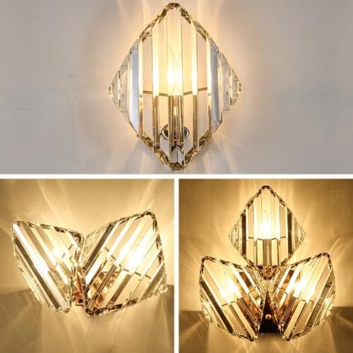 Luxury Light Modern Living Room Crystal Rhombus Wall Lamp Simple Atmosphere Creative Personality Bedroom Bedside Aisle Backgroun