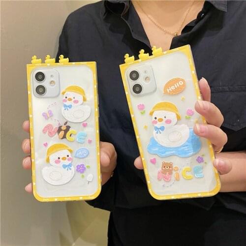 PINZHENG Little Yellow Duck Cartoon Phone Case For iPhone 7 8 Plus Silicone Protective Cover For X XS XR 11 12 Pro Max Cases