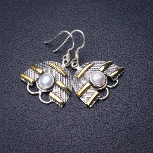 StarGems Natural Two Tones River Pearl Handmade 925 Sterling Silver Earrings 1.5" D7837