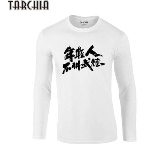 TARCHIA 2021 New Arrive Boy Fashion Mens Long Sleeve Homme Cool T-Shirt Cotton Tee Chinese Word Plus Size