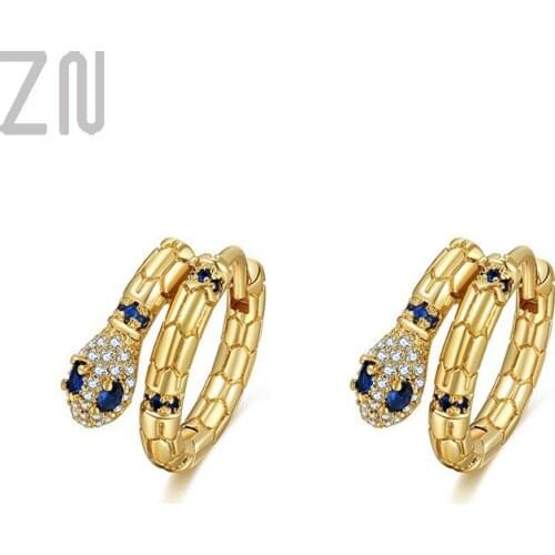 ZN Top Quality Copper Zircon Gold Color Creative Snake Earrings Inlaid CZ Cool Style Charm Hoop earring Womens Jewelry Gift