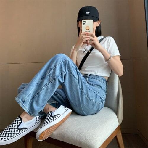 Vintage Blue Straight Jeans Woman High Waist Plus Size Cotton Denim Wide Leg Pants Loose Casual Pantalones Jeans Mujer