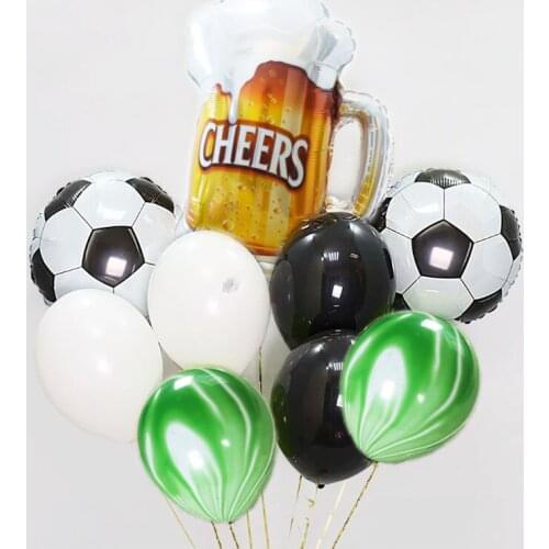 10pcs/set Football Beer Glass Foil Balloons Man Boys Birthday Party Decorations World Cup Sports Soccer Theme Party Globos Decor