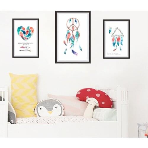 Vivid Feathers Dream Catcher Pvc Frame Wall Stickers For Office Living Room Bedroom 3d Mural Art Home Decorations Diy Wall Decal