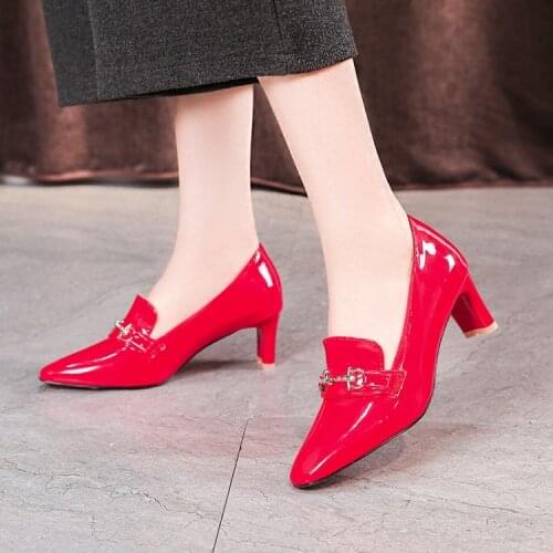 Thick heel womens shoes 2020 spring new wild high heels square head shallow mouth black casual shoes women