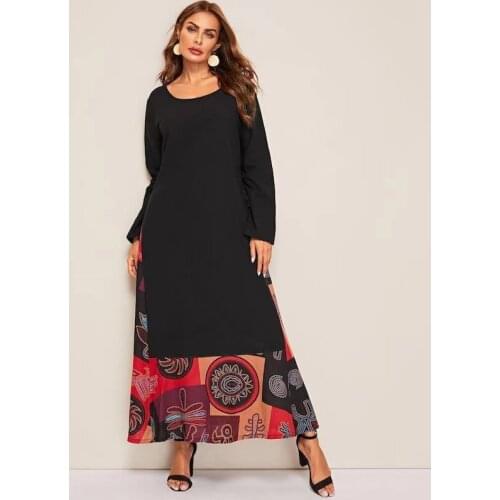 Dubai Arabic Muslim Abaya Dress for Women Fall 2021 Black Moroccan Kaftan Printing Abayas Fashion Robe Turkish Islamic Jalabiya