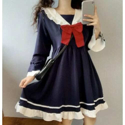 Women Kawaii Sailor Collar JK Student Bow Dress Girl Lolita Dress Japanese Lolita Skirt Sweet Lolita Dress Lolita Accessories
