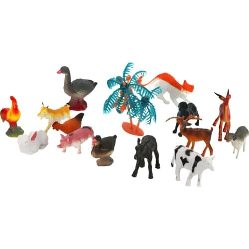 15 Plastic Farm Yard Figure Pig Cow Animals Figures & Coconut Tree Kids Toys