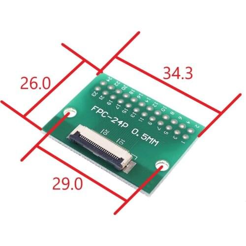 2 pcs Flexible Flat Cable FFC FPC Connector Adapter 24 Pin 0.5 mm to 2.54 mm x 2.54 mm 2x12 Pin through holes DIP PCB Converter