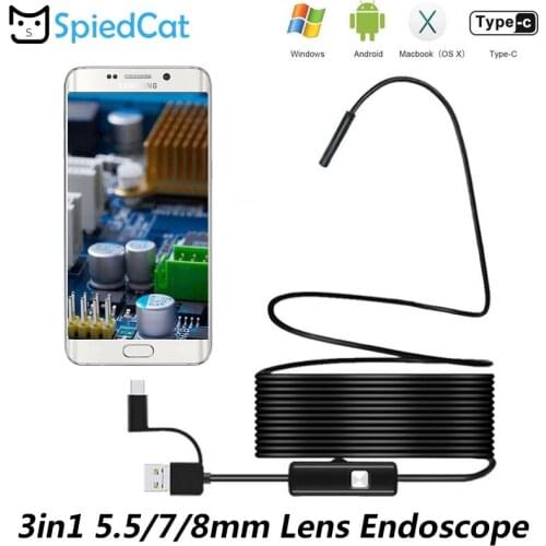 3in1 5.5/7/8mm mini Lens 1/2/3.5/5/10M Android Typec-C/USB Waterproof Endoscope Inspection BorescopePipe Tube Inspection Camera