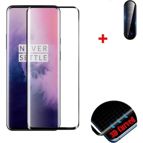3D Full Curved Full Coverage Tempered Glass for OnePlus 7T 7 6T 6 5T 5 Screen Protector + Camera Lens Protector