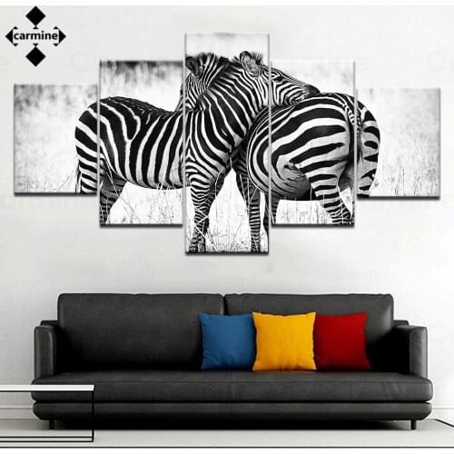 Hd No Frame Zebra Canvas Print Paintings Black and White Wall Art Poster and Print 5 Pieces Printing Picture for Home Decoration