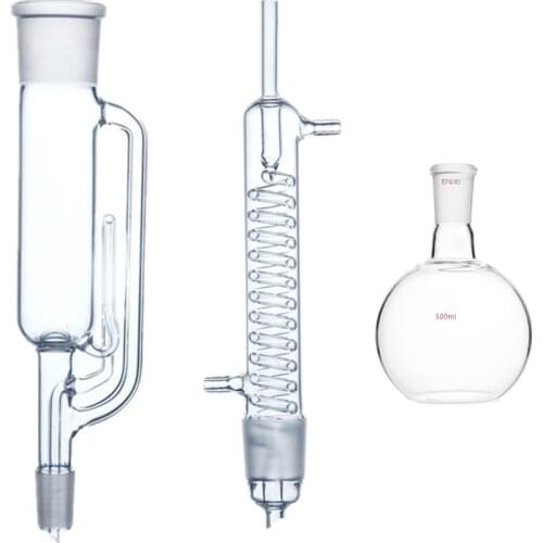 500ml 24/40 Glass Soxhlet Extractor Body & Graham Coil Condenser One Flat Bottom Flask