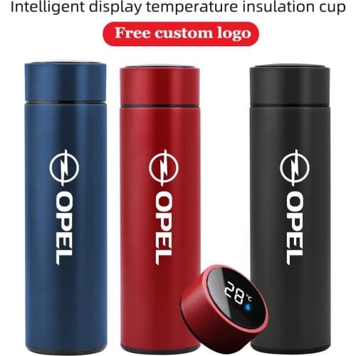 500ml Car logo Thermos bottle For Opel Astra J H G Zafira K Laser engraving Car Temperature Display Insulated Cup water bottle
