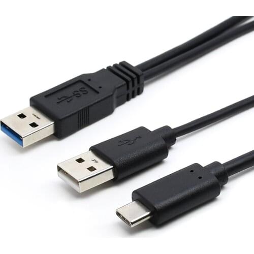 60cm USB C Y cable USB 3.1 Type-c to USB 3.0 cable with USB 2.0 male power cable black color for Tablet mobile phone & hard disk