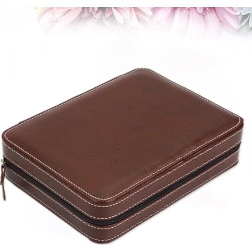 8 Slots Watch Box Premium Leatherette Storage Box Portable Zippered Watch Case for Men or (Brown)