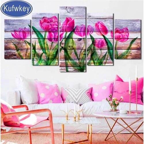 5 PCS/Set 5D diamond painting"Tulip Flower"3d Picture diamond mosaic Full round diamond embroidery Netherlands Home Decor