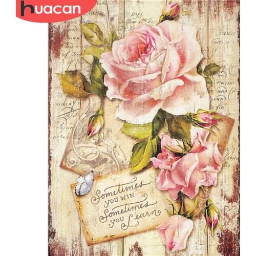 HUACAN Diamond Painting Flower Rose Full Drill Diamond Embroidery Mosaic Letter Rhinestones Picture Wall Decoration