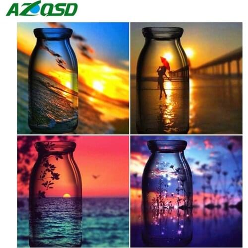 AZQSD 5D Diamond Painting New Arrivals Seaside Sunset Full Square Drill Diamond Art Landscape Needlework Handmade Craft