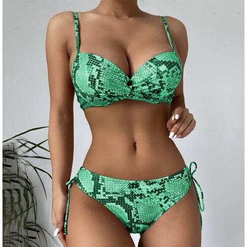 Peachtan Push up bikinis 2021 mujer Snake print swimwear female Underwired swimsuit women Sexy bathing suit swimming suit bikini
