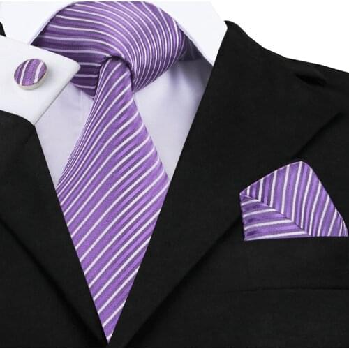 C-313 Mens Tie Purple Floral Silk Ties Hanky Cufflinks Set Stripe Business Wedding Party Supplies Ties For Men