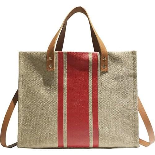 Handbag Matching Retro Wild Shoulder Bag Oblique Bag New Summer Linen Shoulder Bag for Women Fashion Girls Canvas Contrast Color