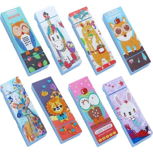 DIY Diamond Painting 2 Grids Pencil Box Stationery Case Cartoon Animal Diamond Embroidery Storage Box Diamond Art Gifts for Kids