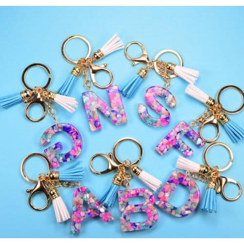 Double Velvet Tassel Resin 26 Letter Keychain 2021 New A-Z Faux Stone Epoxy Initial Alphabet Key Chain Wholesale