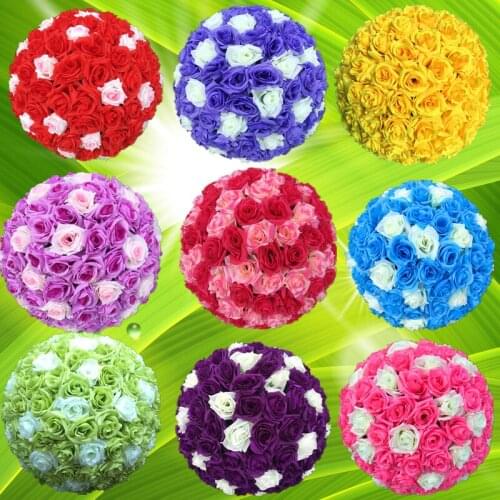 Hot 20cm Wedding Decoration Silk Kissing Artificial Rose Flowers Ball Artificial Flower Bouquet Hanging Decoration Rose ball