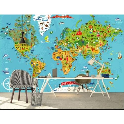 Customized 3d photo wallpaper 3d wall mural wallpaper Children cartoon animals global map of the world TV setting wall wallpaper