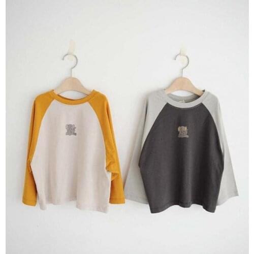 Ins Korean Children Cotton T-shirts Spring And Summer Elephant Pattern Clothes For Boys And Girls Yellow Girls Tops 2-6y Outfit