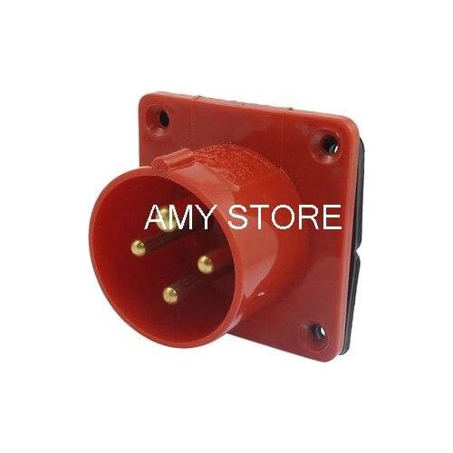 IP44 16A 3P+E IEC309-2 Industrial Panel Mount Plug Connector Red w Washer