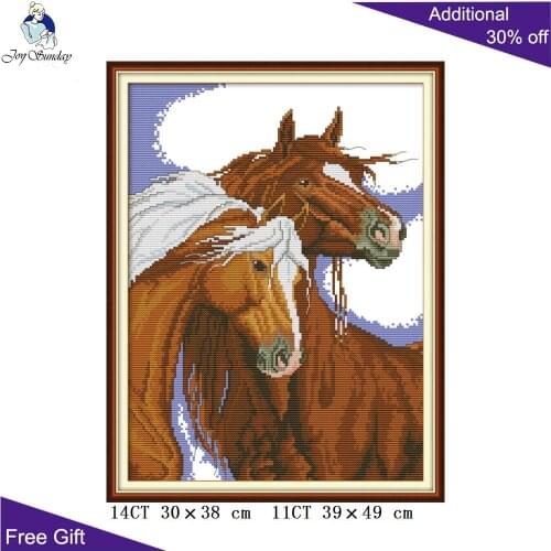 Joy Sunday Horses Cross Stitch DA289 Counted and Stamped Home Decor Lean Close Together Needlepoint Embroidery Cross Stitch kits