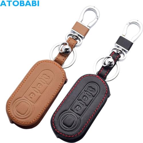 Leather Car Key Case 3 Buttons Folding Remote Control Protector Cover For Fiat 500 500C Punto Panda Stilo Brava Doblo Scudo Qubo