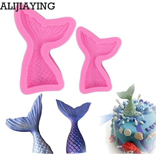 M0561 Christening Mermaid Tail Silicone Mold Fishtail Fondant Cupcake Cake Decorating Baking Tools Soap Mold Fish Fork tail